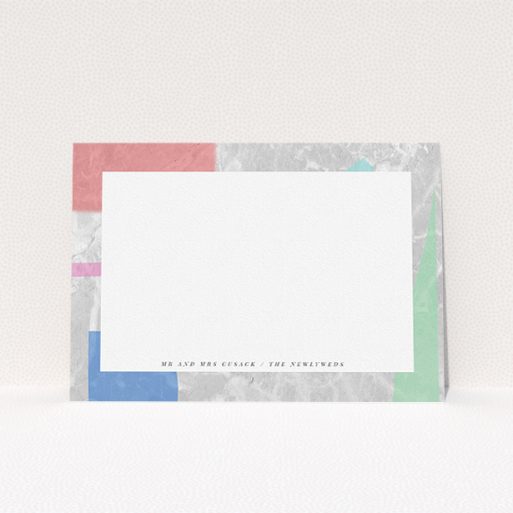 Custom Writing Stationery Design (Couples) - "Abstract Stone" A couples custom writing stationery template titled "Abstract Stone". It is an A5 card in a landscape orientation. "Abstract Stone" is available as a flat card, with tones of light grey and red.