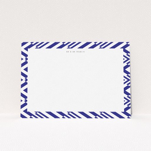 Custom Writing Stationery Design (Couples) - "Blue diamonds" A couples custom writing stationery template titled "Blue diamonds". It is an A5 card in a landscape orientation. "Blue diamonds" is available as a flat card, with tones of blue and white.