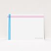 A couples custom writing stationery called "Crossing Paths". It is an A5 card in a landscape orientation. "Crossing Paths" is available as a flat card, with tones of blue and pink.