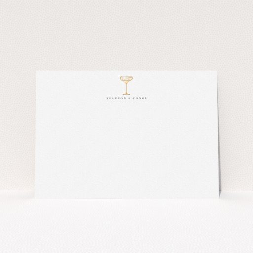 Custom Writing Stationery Design (Couples) - "Deco party" A couples custom writing stationery design called "Deco party". It is an A5 card in a landscape orientation. "Deco party" is available as a flat card, with tones of white and gold.