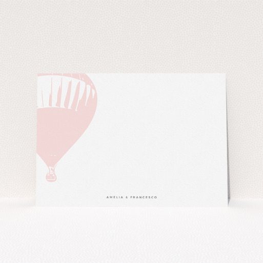 Custom Writing Stationery Design (Couples) - "Drifting away" A couples custom writing stationery template titled "Drifting away". It is an A5 card in a landscape orientation. "Drifting away" is available as a flat card, with tones of pink and white.