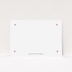 A couples custom writing stationery called "Four corners of hearts". It is an A5 card in a landscape orientation. "Four corners of hearts" is available as a flat card, with tones of white and red.