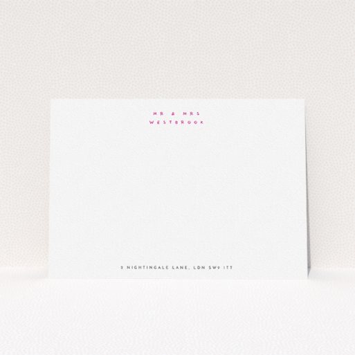 Custom Writing Stationery Design (Couples) - "Handwritten" A couples custom writing stationery template titled "Handwritten". It is an A5 card in a landscape orientation. "Handwritten" is available as a flat card, with tones of white and pink.