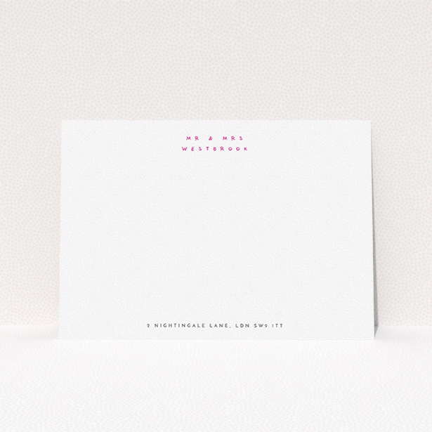 A couples custom writing stationery template titled "Handwritten". It is an A5 card in a landscape orientation. "Handwritten" is available as a flat card, with tones of white and pink.