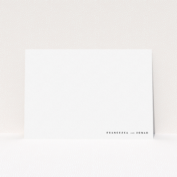 A couples custom writing stationery design called "Hollywood". It is an A5 card in a landscape orientation. "Hollywood" is available as a flat card, with mainly white colouring.