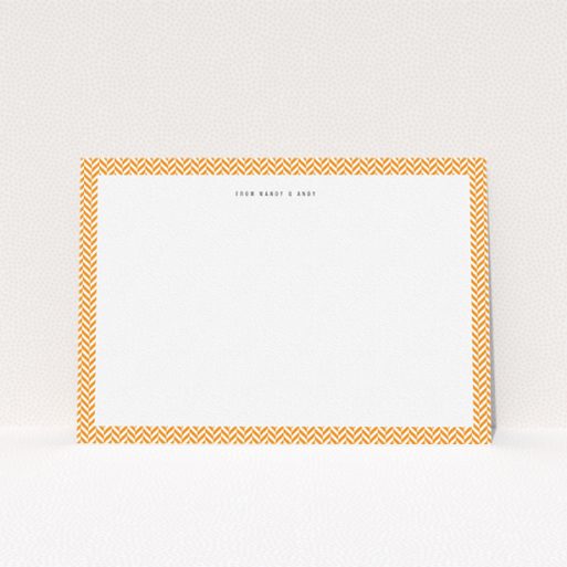 Custom Writing Stationery Design (Couples) - "Hounds Tooth Orange" A couples custom writing stationery design called "Hounds Tooth Orange". It is an A5 card in a landscape orientation. "Hounds Tooth Orange" is available as a flat card, with tones of orange and white.