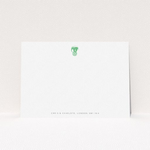 Custom Writing Stationery Design (Couples) - "Impossible elephant" A couples custom writing stationery named "Impossible elephant". It is an A5 card in a landscape orientation. "Impossible elephant" is available as a flat card, with tones of white and green.
