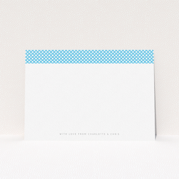 A couples custom writing stationery design named "Japanese blue". It is an A5 card in a landscape orientation. "Japanese blue" is available as a flat card, with tones of blue and white.