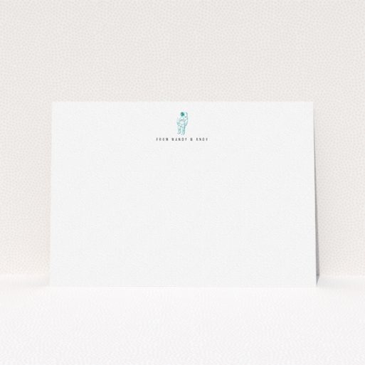 Custom Writing Stationery Design (Couples) - "One small step" A couples custom writing stationery called "One small step". It is an A5 card in a landscape orientation. "One small step" is available as a flat card, with tones of white and blue.