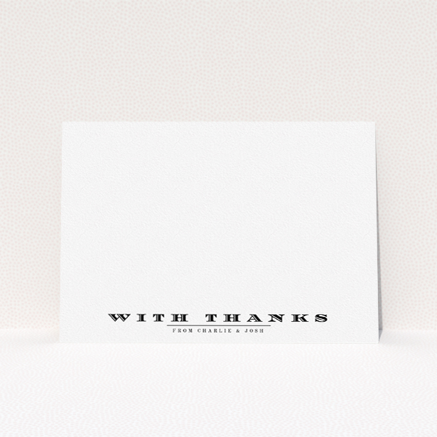 A couples custom writing stationery design titled "Overwritten". It is an A5 card in a landscape orientation. "Overwritten" is available as a flat card, with mainly white colouring.