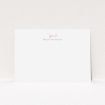 A couples custom writing stationery template titled "Pink Blossom". It is an A5 card in a landscape orientation. "Pink Blossom" is available as a flat card, with tones of white and pink.