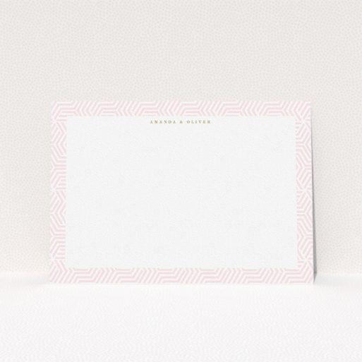 Custom Writing Stationery Design (Couples) - "Pink corners" A couples custom writing stationery design titled "Pink corners". It is an A5 card in a landscape orientation. "Pink corners" is available as a flat card, with tones of pink and white.