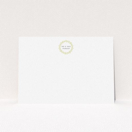 Custom Writing Stationery Design (Couples) - "Somerset Garland" A couples custom writing stationery design named "Somerset Garland". It is an A5 card in a landscape orientation. "Somerset Garland" is available as a flat card, with tones of white and gold.