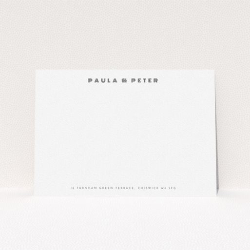 Custom Writing Stationery Design (Couples) - "Very LA" A couples custom writing stationery named "Very LA". It is an A5 card in a landscape orientation. "Very LA" is available as a flat card, with mainly white colouring.