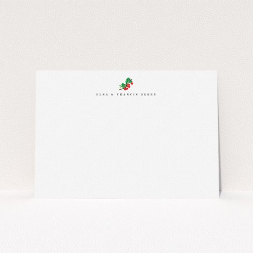 Personalised Note Card Design (Couples) - "A bunch of berries" A couples personalised note card design titled "A bunch of berries". It is an A5 card in a landscape orientation. "A bunch of berries" is available as a flat card, with tones of white and green.