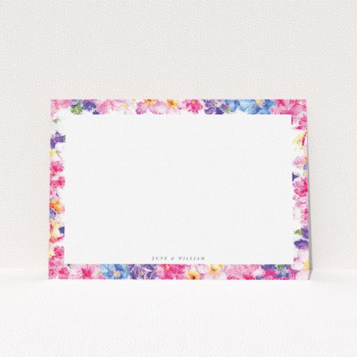 Personalised Note Card Design (Couples) - "A smudge of spring" A couples personalised note card template titled "A smudge of spring". It is an A5 card in a landscape orientation. "A smudge of spring" is available as a flat card, with tones of light pink and light blue.