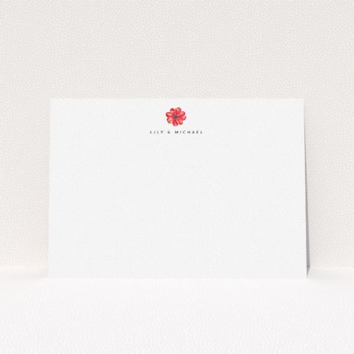 Personalised Note Card Design (Couples) - "Acrylic Posey" A couples personalised note card named "Acrylic Posey". It is an A5 card in a landscape orientation. "Acrylic Posey" is available as a flat card, with tones of white and red.