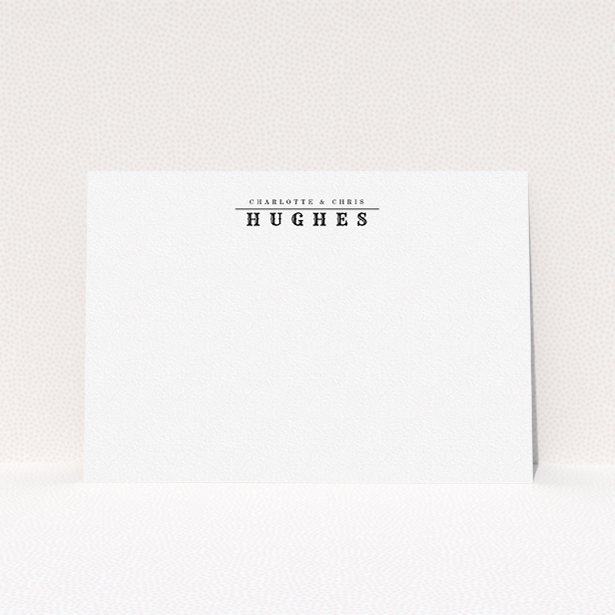 A couples personalised note card design named "Big and bold". It is an A5 card in a landscape orientation. "Big and bold" is available as a flat card, with mainly white colouring.