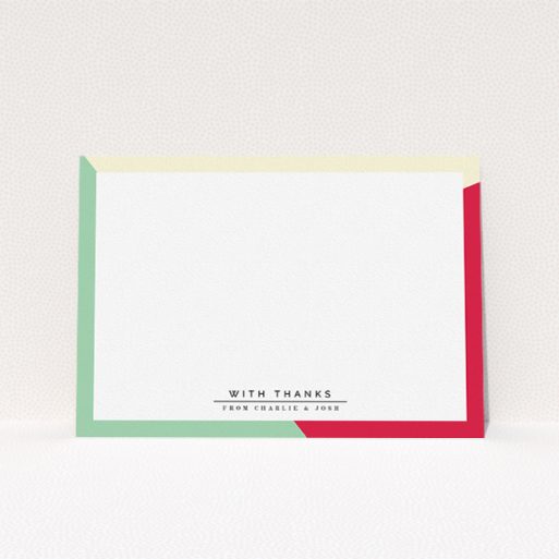 Personalised Note Card Design (Couples) - "Colour Thirds" A couples personalised note card template titled "Colour Thirds". It is an A5 card in a landscape orientation. "Colour Thirds" is available as a flat card, with mainly light cream colouring.