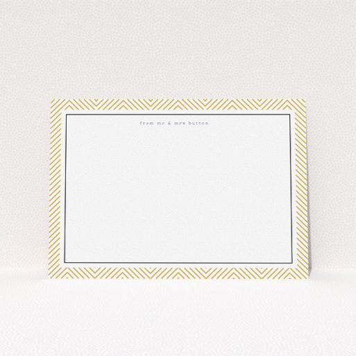 Personalised Note Card Design (Couples) - "Golden Lines" A couples personalised note card design titled "Golden Lines". It is an A5 card in a landscape orientation. "Golden Lines" is available as a flat card, with tones of gold and white.