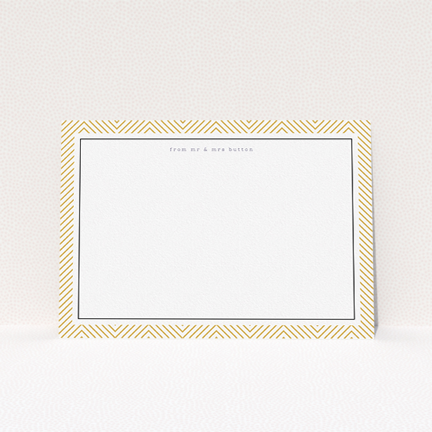 A couples personalised note card design titled "Golden Lines". It is an A5 card in a landscape orientation. "Golden Lines" is available as a flat card, with tones of gold and white.