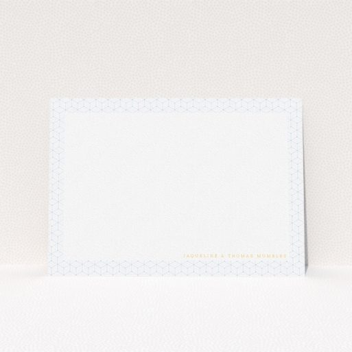 Personalised Note Card Design (Couples) - "Isotropic boxes " A couples personalised note card template titled "Isotropic boxes ". It is an A5 card in a landscape orientation. "Isotropic boxes " is available as a flat card, with tones of blue and white.