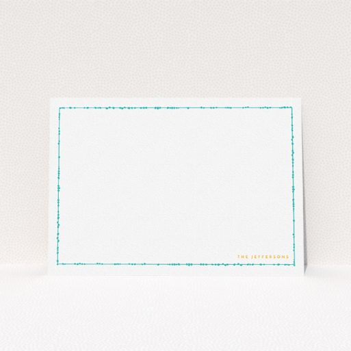 Personalised Note Card Design (Couples) - "Living border" A couples personalised note card design named "Living border". It is an A5 card in a landscape orientation. "Living border" is available as a flat card, with mainly white colouring.