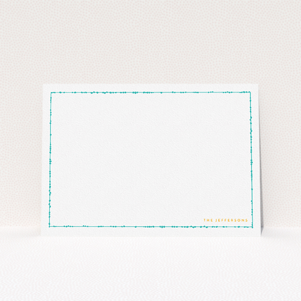 A couples personalised note card design named "Living border". It is an A5 card in a landscape orientation. "Living border" is available as a flat card, with mainly white colouring.