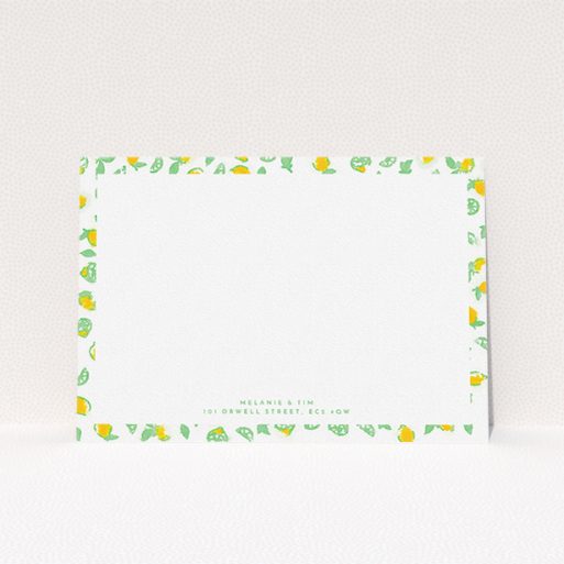 Personalised Note Card Design (Couples) - "Madeira" A couples personalised note card called "Madeira". It is an A5 card in a landscape orientation. "Madeira" is available as a flat card, with tones of green and yellow.