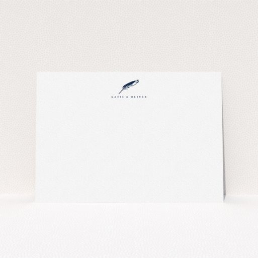 Personalised Note Card Design (Couples) - "Remember the pen" A couples personalised note card called "Remember the pen". It is an A5 card in a landscape orientation. "Remember the pen" is available as a flat card, with tones of white and blue.