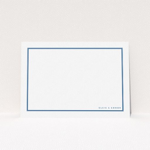Personalised Note Card Design (Couples) - "Simple blue" A couples personalised note card design titled "Simple blue". It is an A5 card in a landscape orientation. "Simple blue" is available as a flat card, with tones of blue and white.