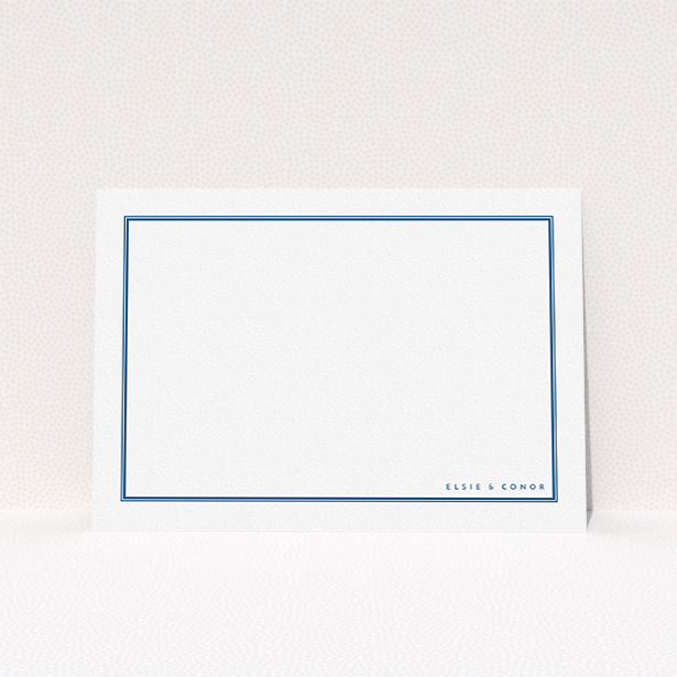 A couples personalised note card design titled "Simple blue". It is an A5 card in a landscape orientation. "Simple blue" is available as a flat card, with tones of blue and white.