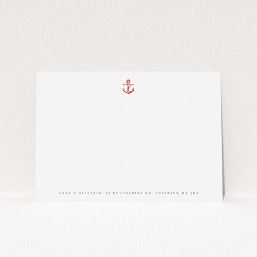 Personalised Note Card Design (Couples) - "Steamboat" A couples personalised note card design called "Steamboat". It is an A5 card in a landscape orientation. "Steamboat" is available as a flat card, with tones of white and red.