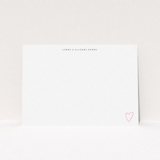 Personalised Note Card Design (Couples) - "With love from me to you" A couples personalised note card called "With love from me to you". It is an A5 card in a landscape orientation. "With love from me to you" is available as a flat card, with tones of white and pink.