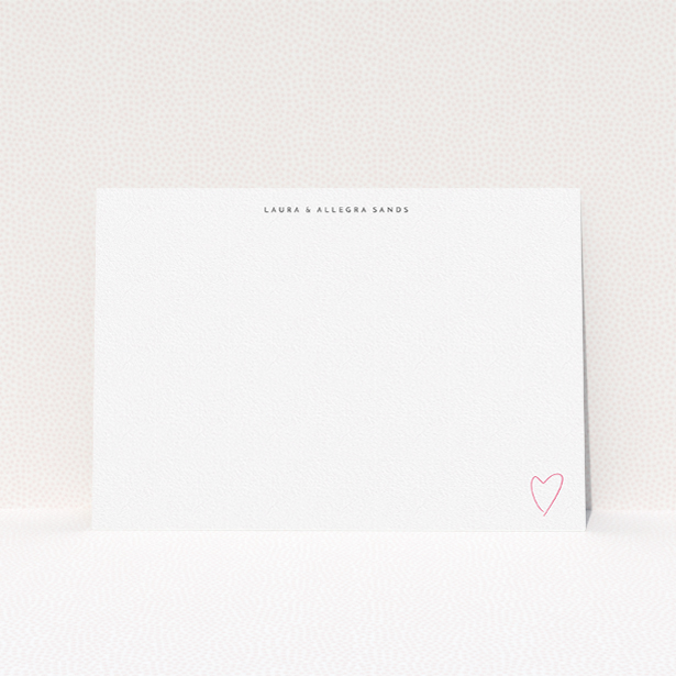 A couples personalised note card called "With love from me to you". It is an A5 card in a landscape orientation. "With love from me to you" is available as a flat card, with tones of white and pink.