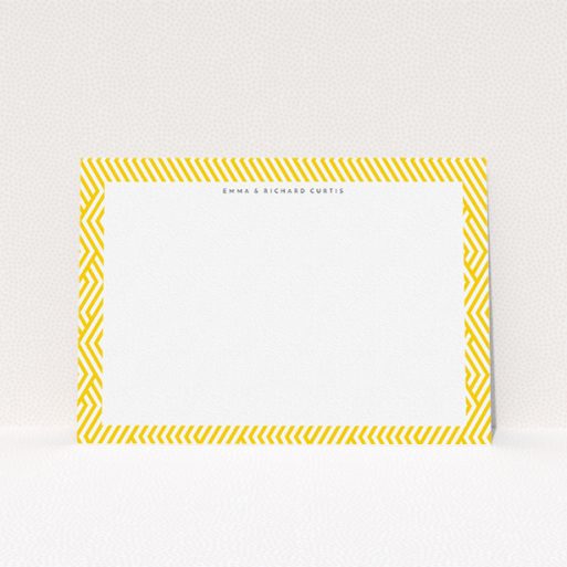Personalised Note Card Design (Couples) - "Yellow lines" A couples personalised note card named "Yellow lines". It is an A5 card in a landscape orientation. "Yellow lines" is available as a flat card, with tones of yellow and white.