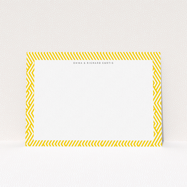 A couples personalised note card named "Yellow lines". It is an A5 card in a landscape orientation. "Yellow lines" is available as a flat card, with tones of yellow and white.