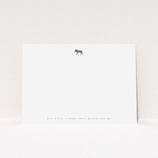 Personalised Note Card Design (Couples) - "Zebra crossing" A couples personalised note card design named "Zebra crossing". It is an A5 card in a landscape orientation. "Zebra crossing" is available as a flat card, with tones of white and Black.