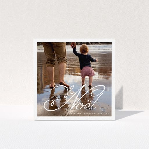 Custom Christmas Card Design - "Big Noel " A custom christmas card named "Big Noel ". It is a square (148mm x 148mm) card in a square orientation. It is a photographic custom christmas card with room for 1 photo. "Big Noel " is available as a folded card, with mainly white colouring.