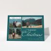 A custom christmas card design called "Rounded Mistletoe". It is an A6 card in a landscape orientation. It is a photographic custom christmas card with room for 3 photos. "Rounded Mistletoe" is available as a folded card, with mainly green colouring.