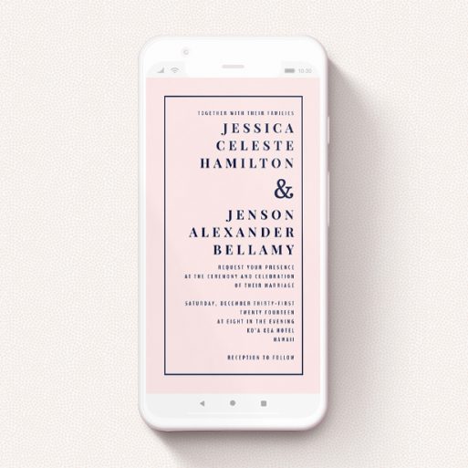 Digital Wedding Invite Design - "To the right" A digital wedding invite template titled "To the right". It is a smartphone screen sized invite in a portrait orientation. "To the right" is available as a flat invite, with mainly pink colouring.