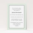 A funeral announcement card named "Decrement". It is an A6 card in a portrait orientation. "Decrement" is available as a flat card, with mainly green colouring.