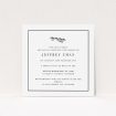 A funeral announcement card design called "Olive stamp". It is a square (148mm x 148mm) card in a square orientation. "Olive stamp" is available as a flat card, with tones of white and black.