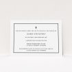 A funeral announcement card named "The simple messenger". It is an A6 card in a landscape orientation. "The simple messenger" is available as a flat card, with tones of white and black.