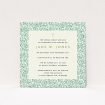 A funeral invite design titled "A garden remembrance". It is a square (148mm x 148mm) invite in a square orientation. "A garden remembrance" is available as a flat invite, with mainly green colouring.