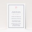 A funeral invite design named "Simplistic daisy". It is an A6 invite in a portrait orientation. "Simplistic daisy" is available as a flat invite, with tones of white and pink.