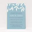 A funeral invite design titled "White vines". It is an A6 invite in a portrait orientation. "White vines" is available as a flat invite, with tones of blue and white.