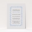 A funeral notification card design named "Vine onto vine". It is an A6 card in a portrait orientation. "Vine onto vine" is available as a flat card, with tones of light grey and blue.