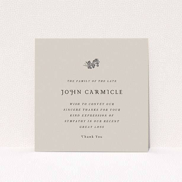 A funeral thank you card design called "Abstract branch". It is a square (148mm x 148mm) card in a square orientation. "Abstract branch" is available as a flat card, with mainly dark cream colouring.