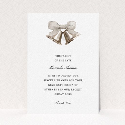 Funeral Thank You Card Design - "Bells of colour" A funeral thank you card design titled "Bells of colour". It is an A6 card in a portrait orientation. "Bells of colour" is available as a flat card, with tones of grey and white.